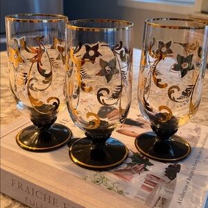 Set of 3 vintage Bohemia Crystal Champagne flutes or wine goblets Rococo